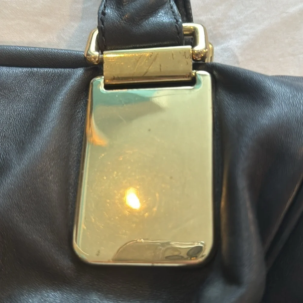 Banana Republic Elegant Black Leather Handbag with Gold Accents